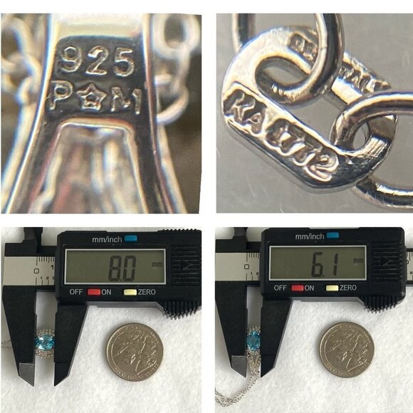 Sterling Silver 925 P☆M Oval Blue Topaz White Topaz Double Halo Pendant Necklace - Picture 9 of 16